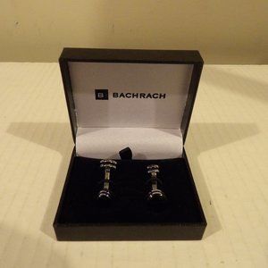 + Bachrach Silver Tone Blue Stone Cufflinks W/ Box